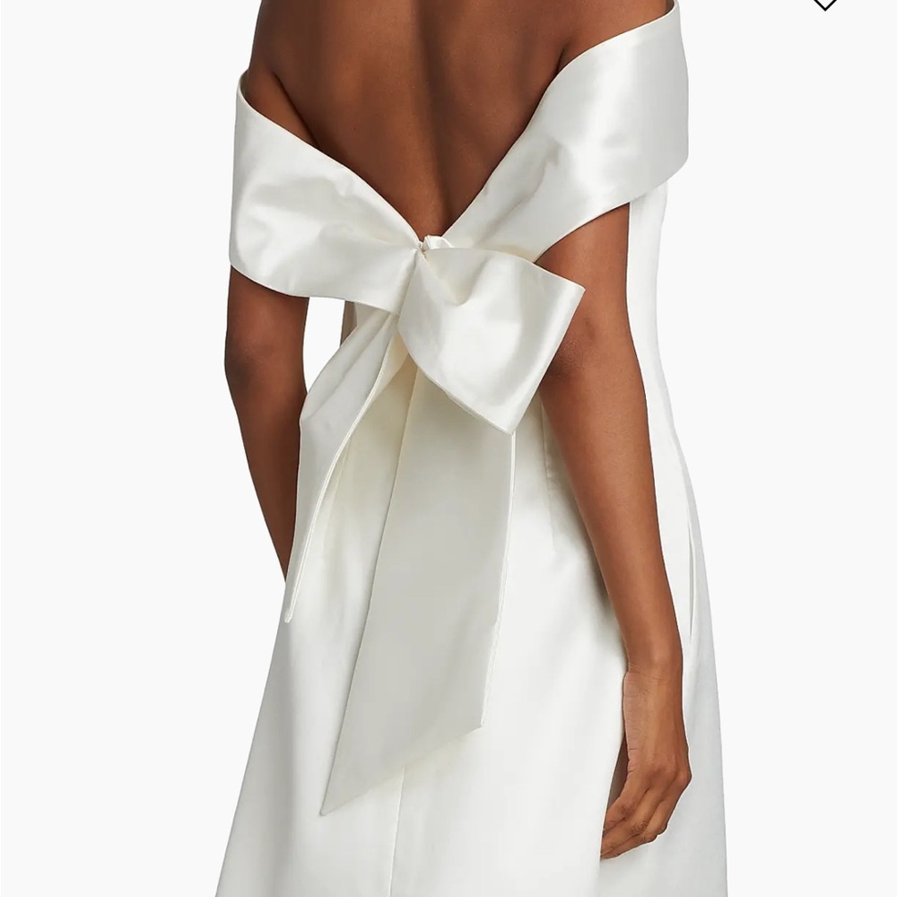 NWT Amsale Mikado Off-The-Shoulder Satin Dress Ivory White Size 6